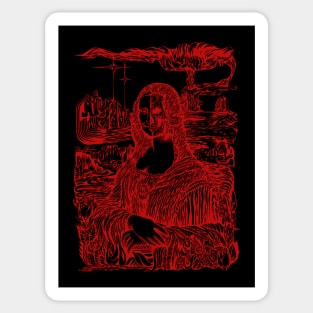 Psychedelic Mona Lisa in red Sticker